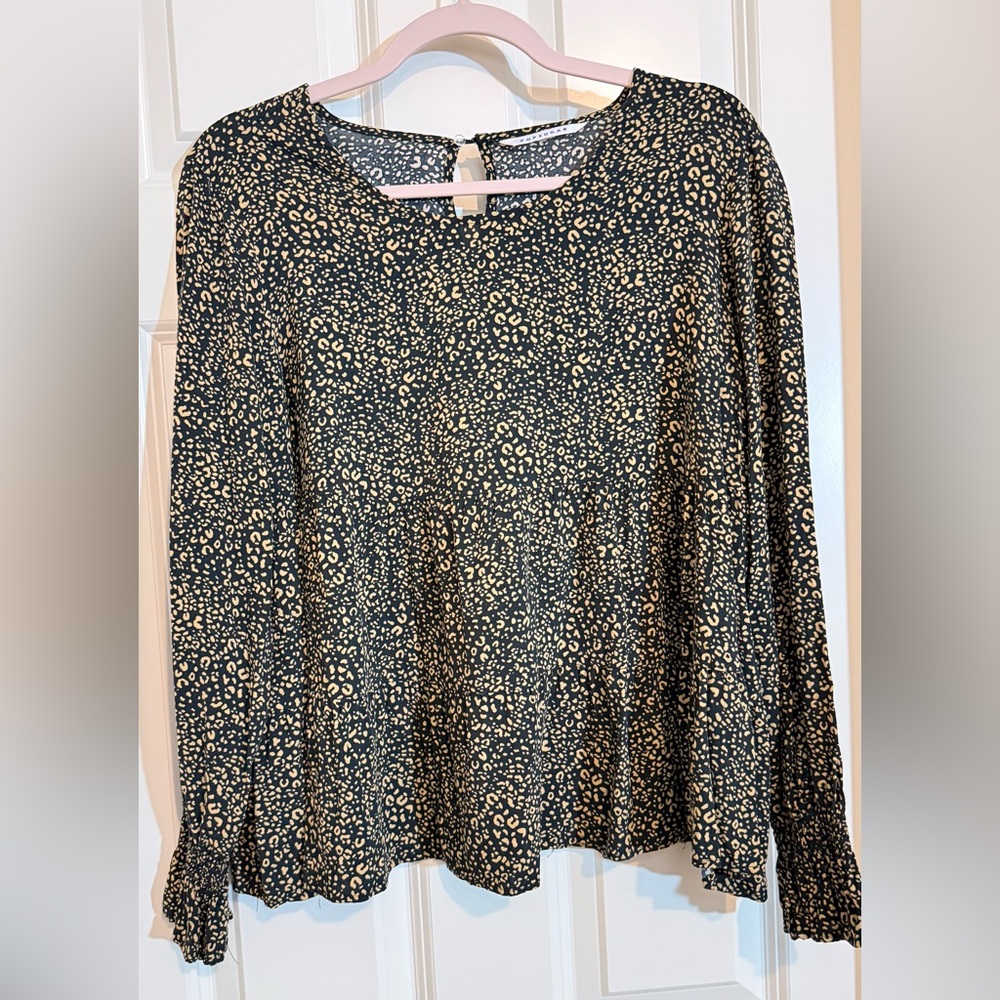 POPSUGAR Black and Tan Patterned Blouse